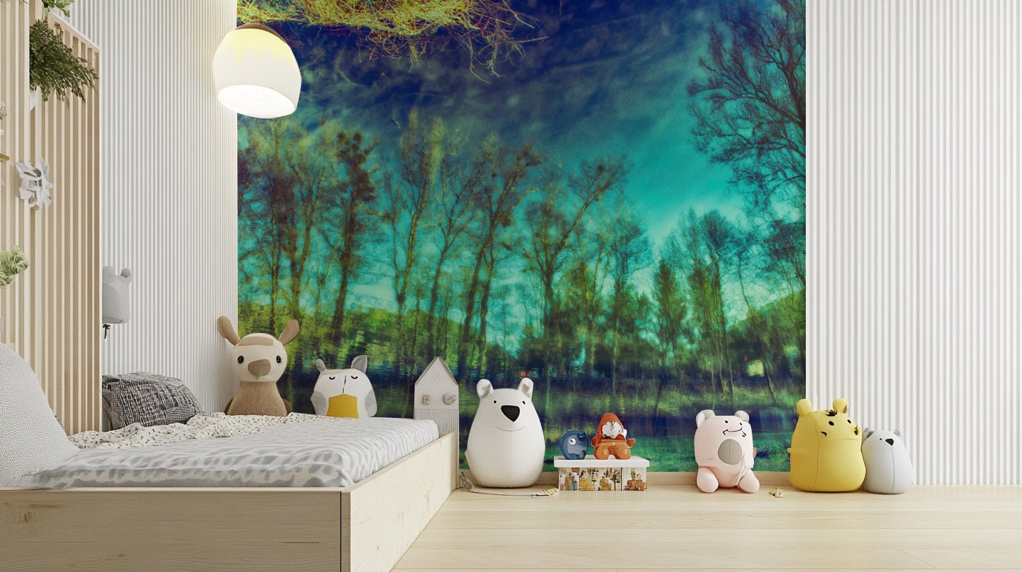 Minimal tree scene mural wallpaper
