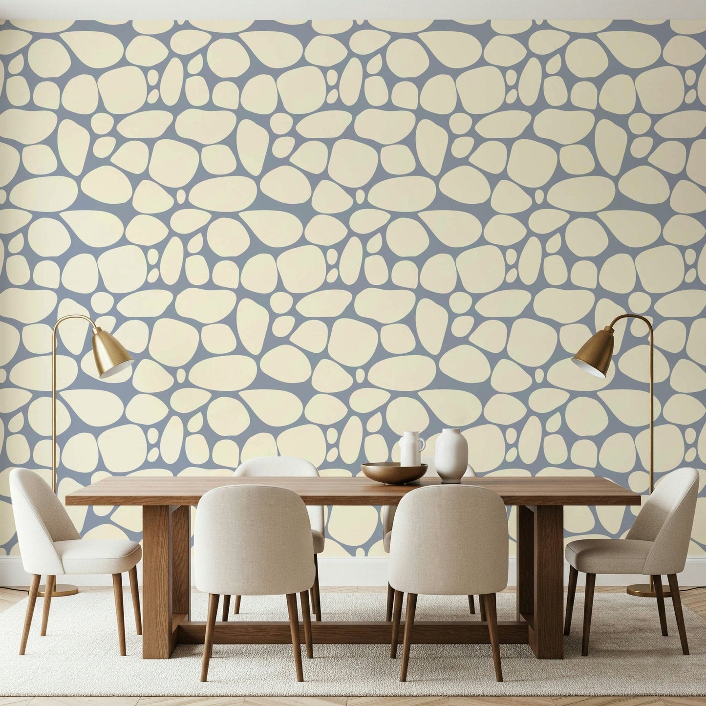 Stylized River Rocks design, light neutral colors, wall adornment.