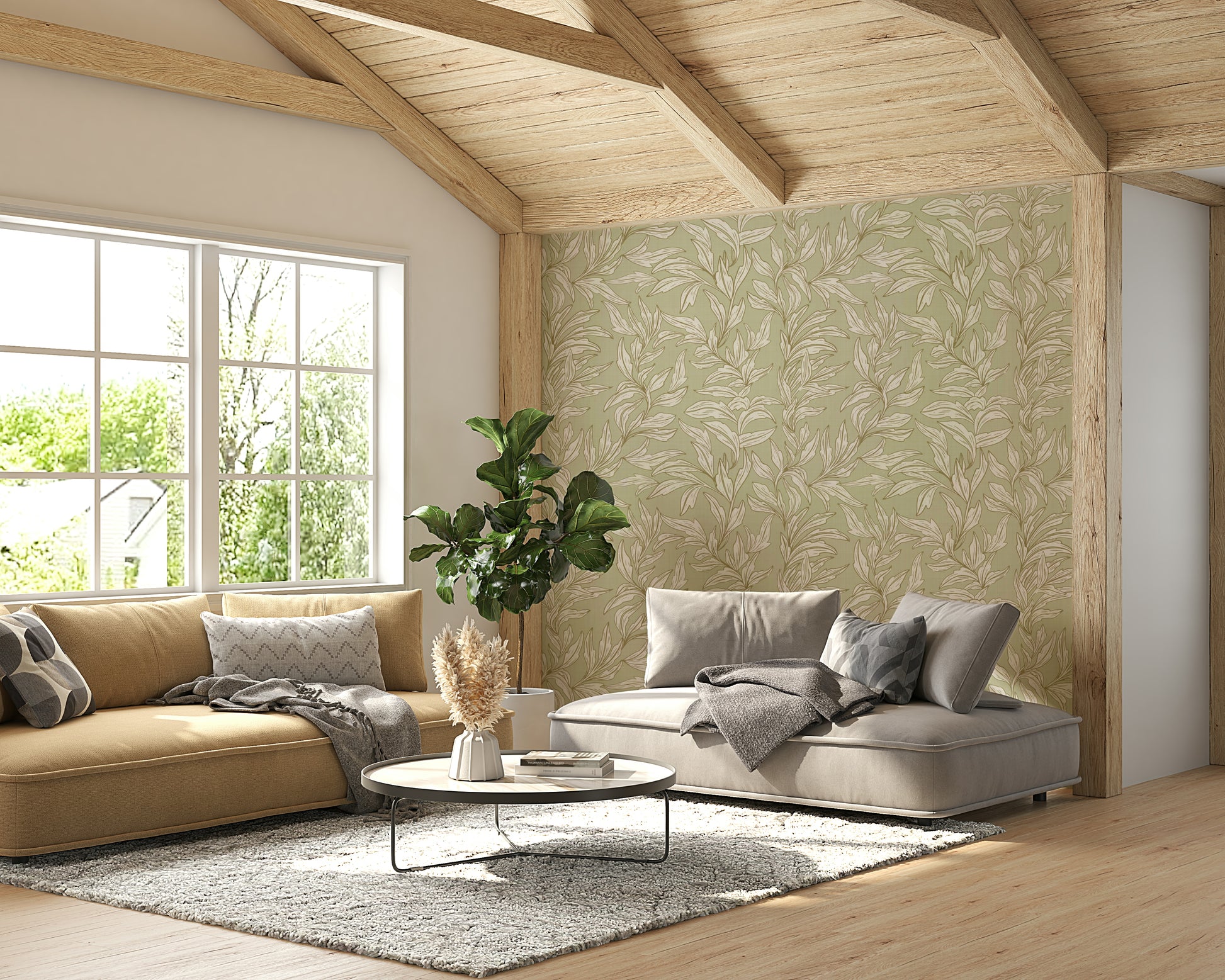 Soft botanical sage wallpaper for modern rooms

