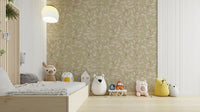 Nature-inspired wall design in sage green tones

