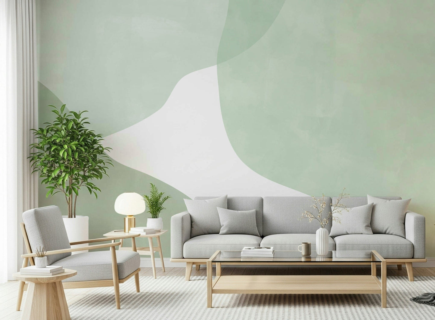 Serene Sage Curves Wall Mural - 2861710