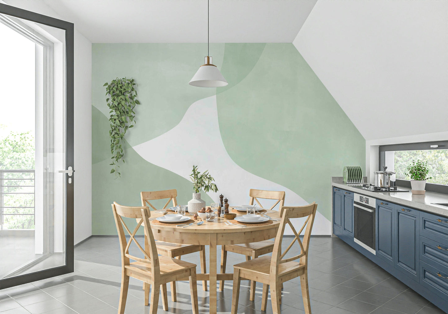 Serene Sage Curves Wall Mural - 2861710