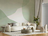 A peaceful modern abstract mural on decorative wallpaper.