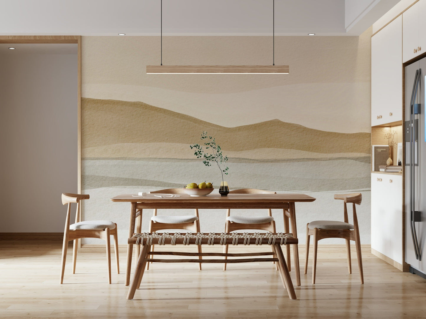 Stylized modern landscape Sandscape wallpaper in warm, earthy tones.