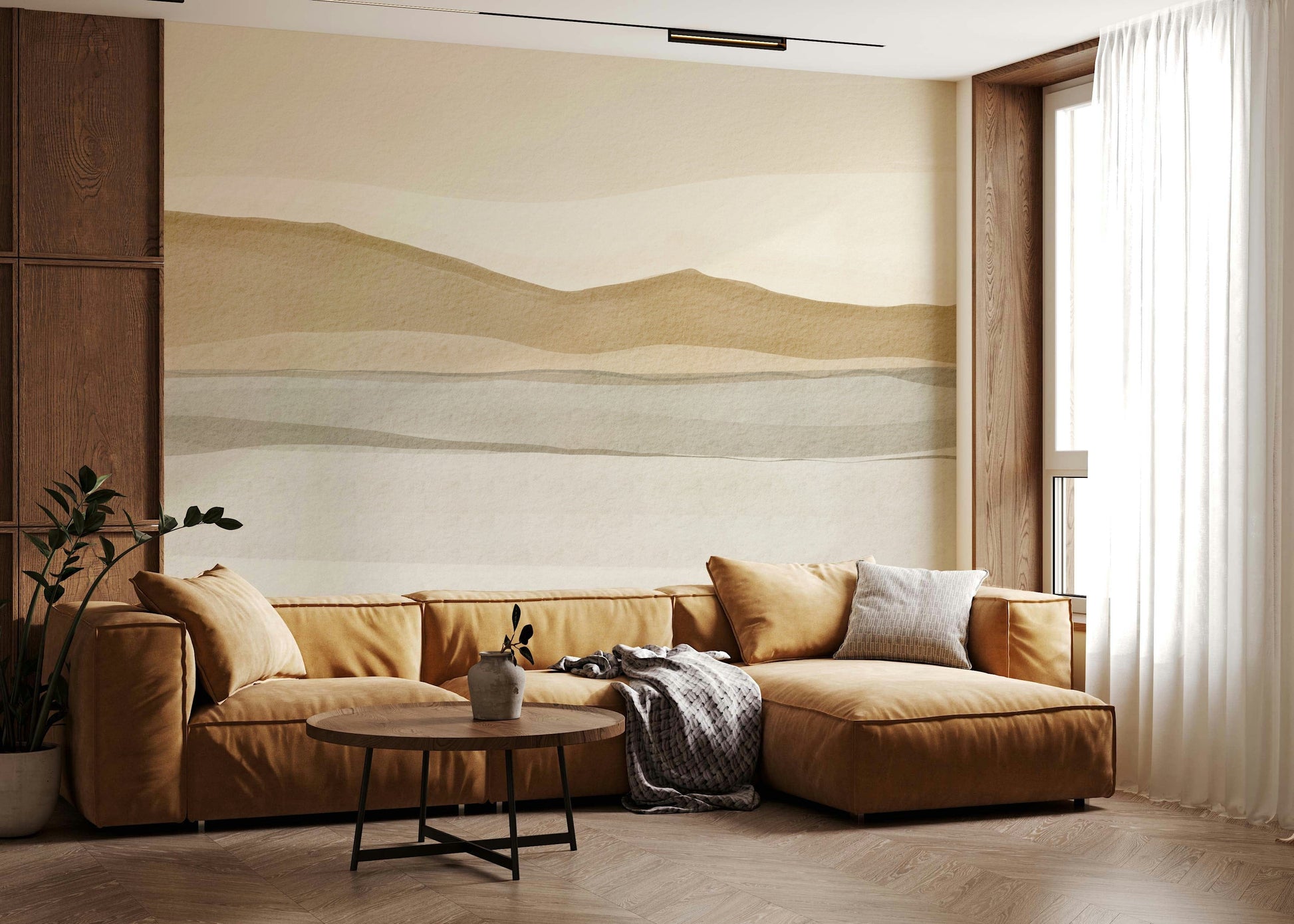 Contemporary layered desert Sandscape scene wallpaper for bedrooms.