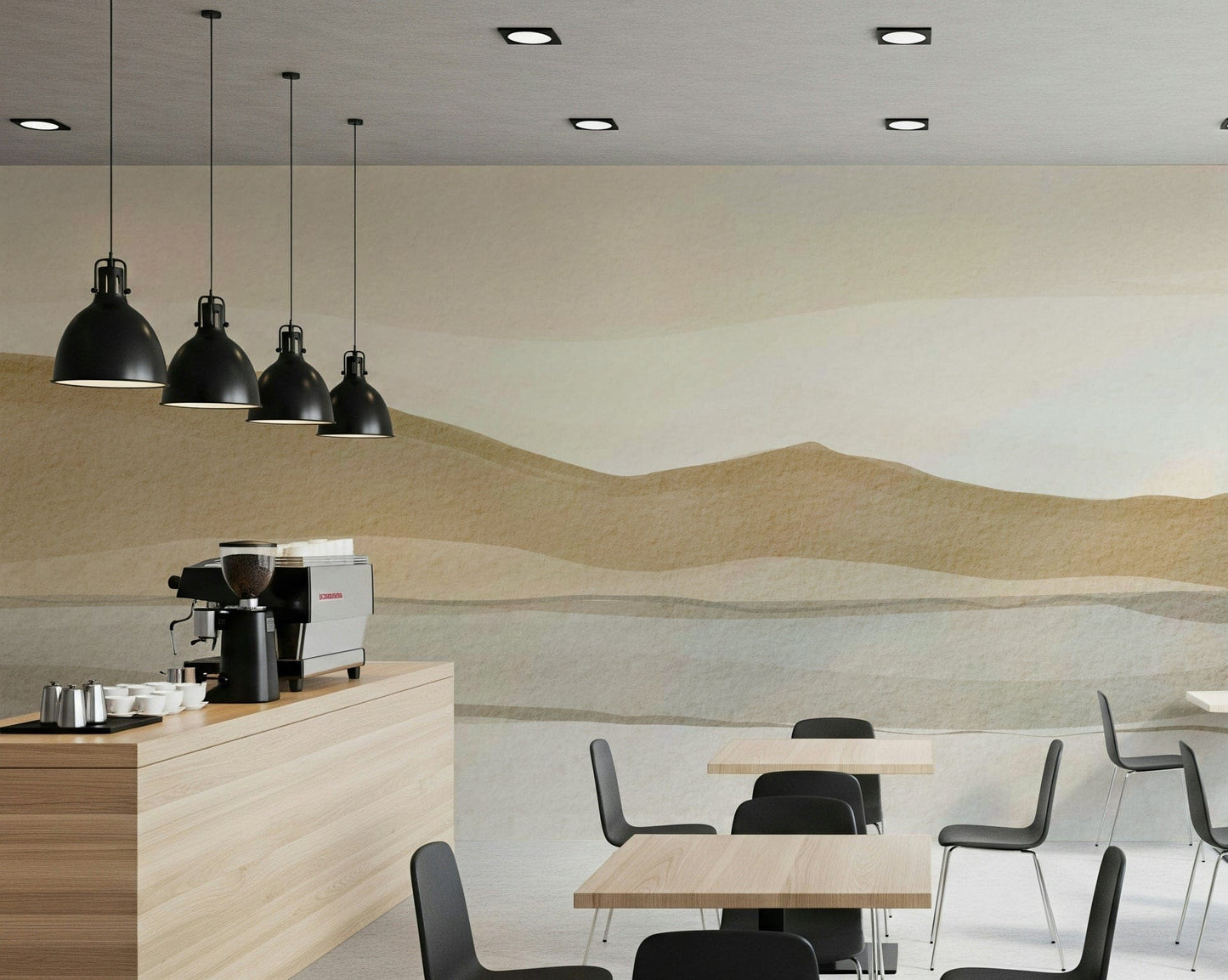 Serene Sandscape wallpaper with subtle abstract mountain layers.