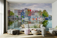 Cityscape wall mural of Amsterdam canal view

