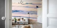 The peel and stick wallpaper on a smooth wall surface.

