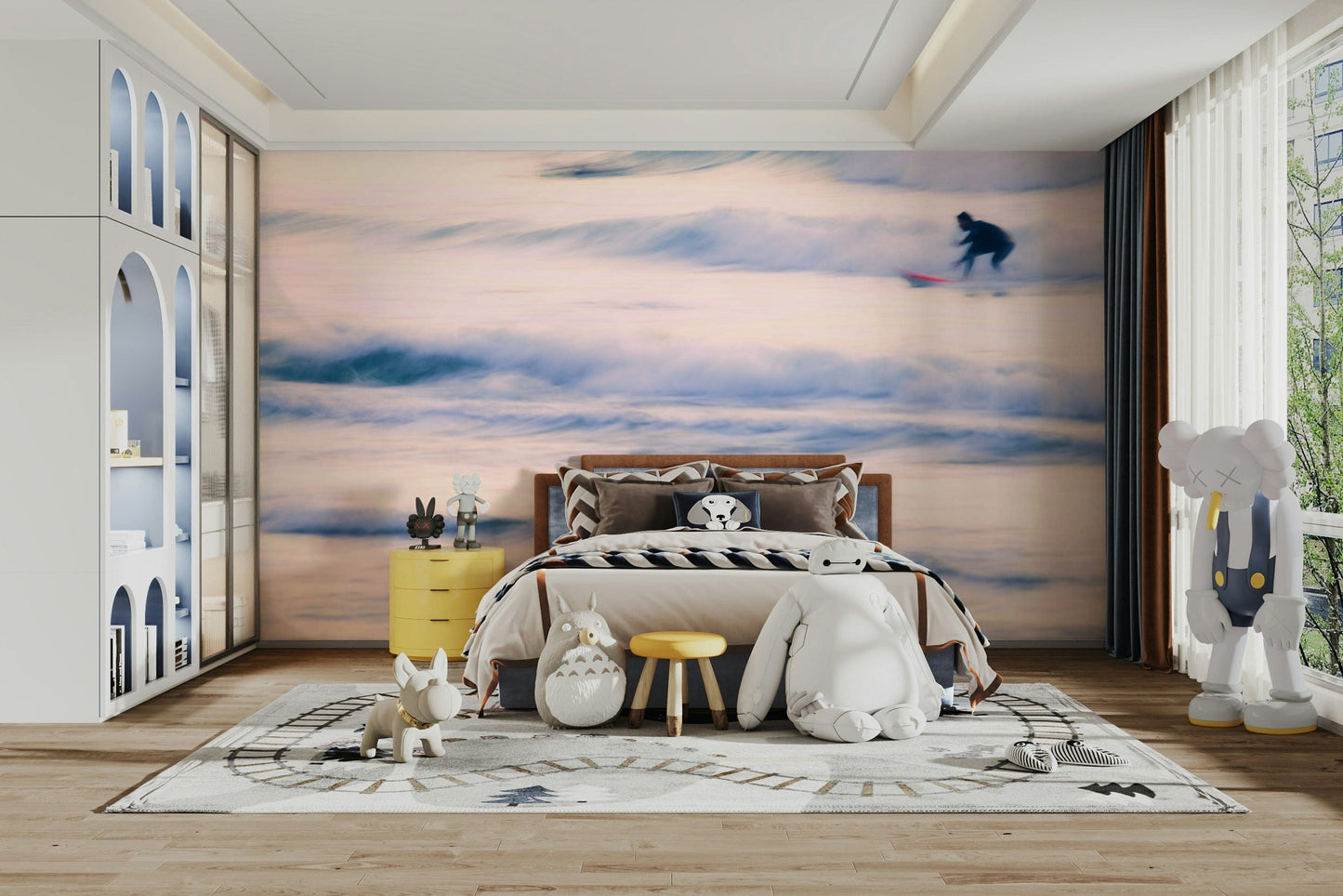 An angled shot of the mural's gentle color palette.

