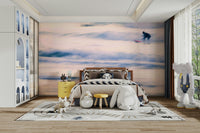 An angled shot of the mural's gentle color palette.

