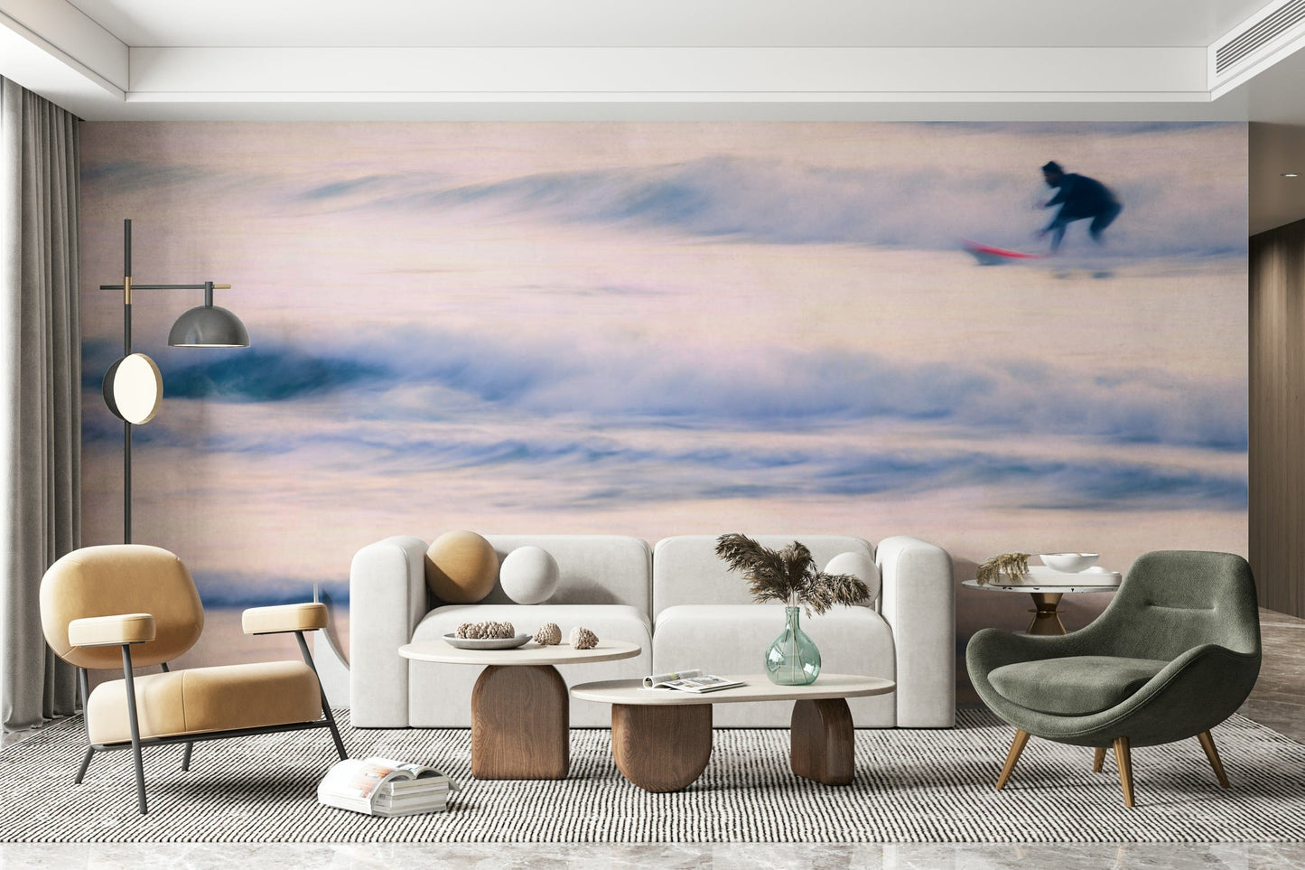 The wallpaper is used as a feature wall in a bedroom.

