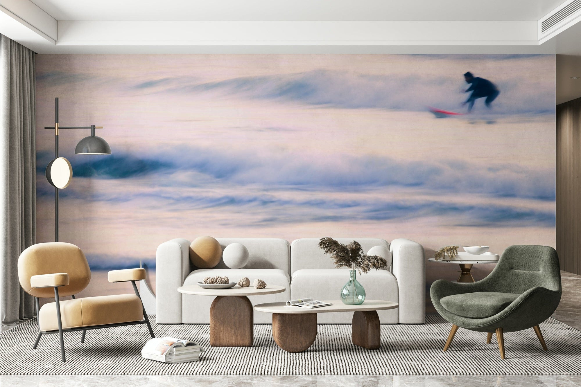 The wallpaper is used as a feature wall in a bedroom.

