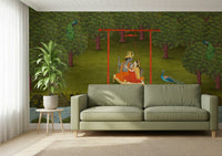 Spiritual wall decor with a swing under a blossoming tree for a master bedroom.