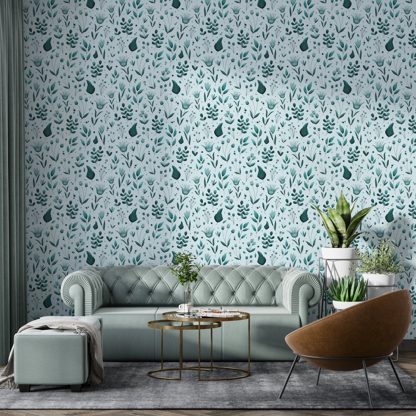 Serene Teal Garden Wallpaper