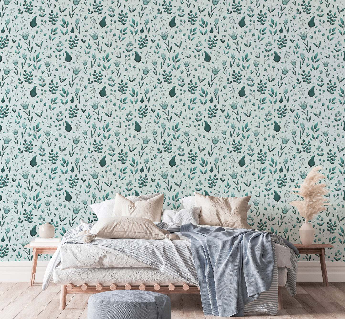 Serene Teal Garden Wallpaper