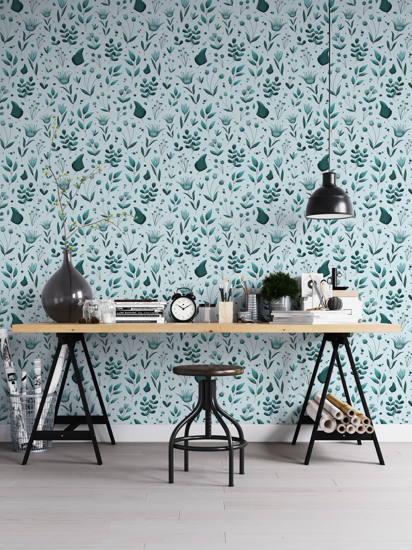 Serene Teal Garden Wallpaper