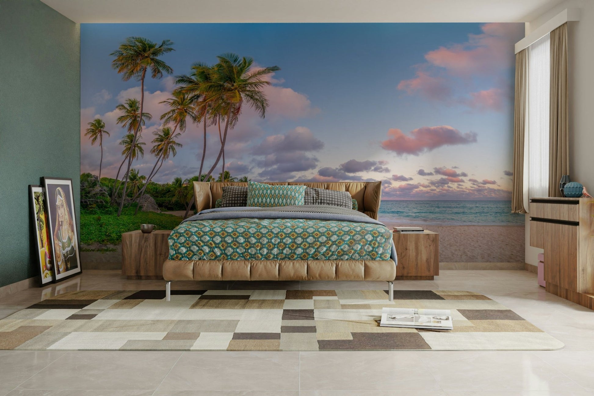 Coastal sunset mural wallpaper for peaceful interiors.


