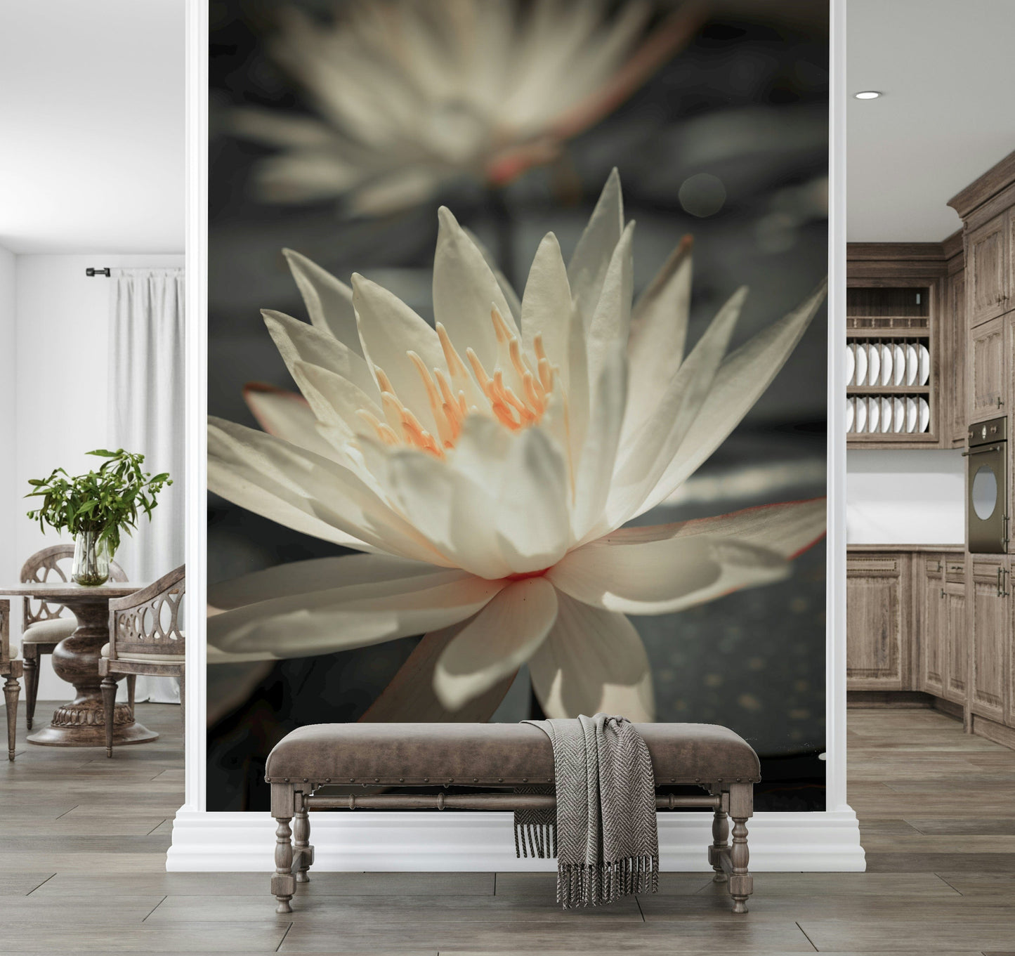 Water Lily close-up large-scale wallpaper peaceful artistic statement.