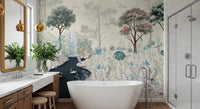 Delicate pink and purple wildflowers in the Serene Woodland Stream Wall Mural.