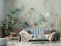 Scenic wallpaper with cartoon shapes and colors

