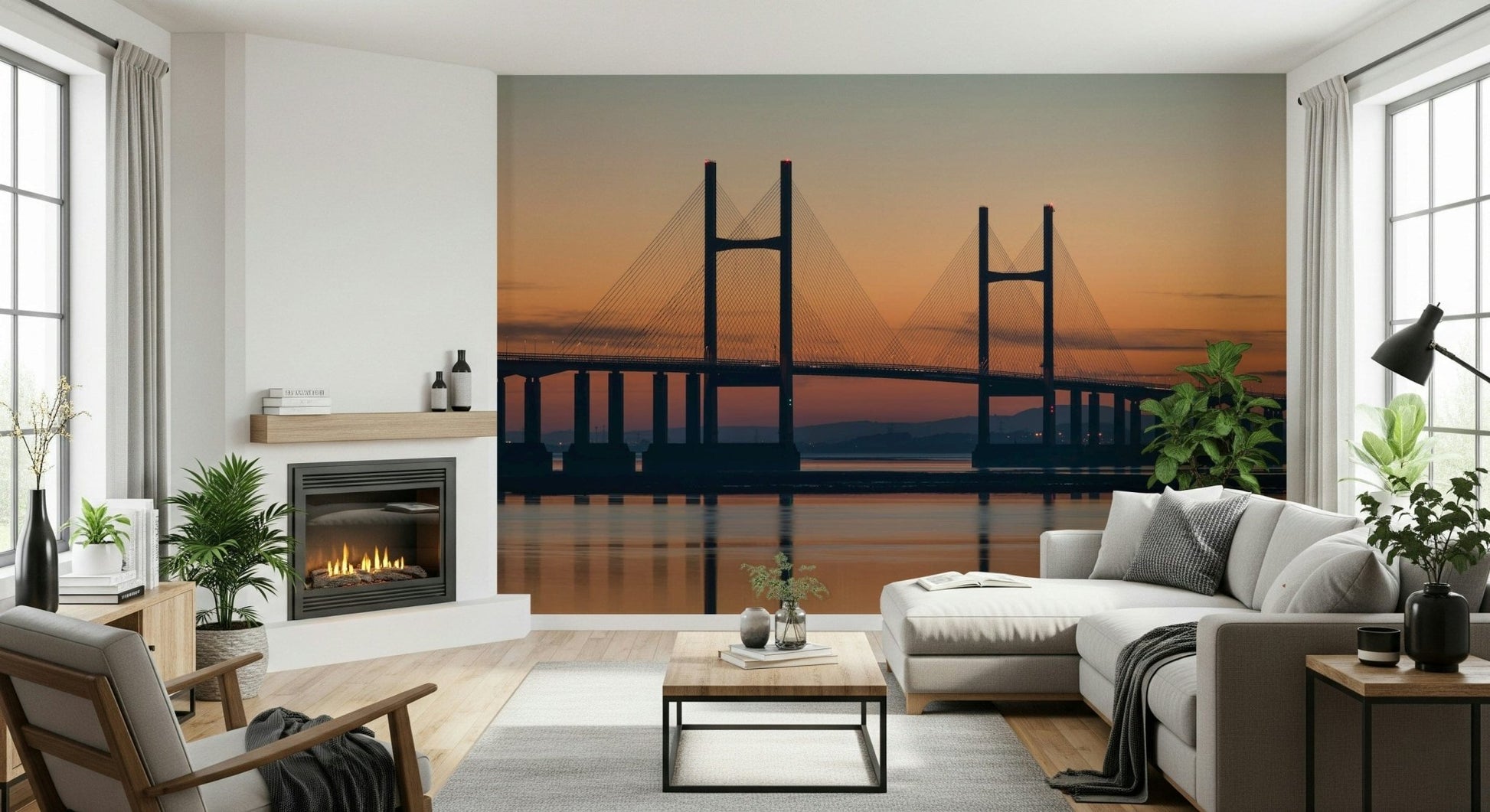 Architectural wonder Severn Bridge at Dusk mural inspiring decor.