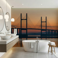 Stunning orange sky Severn Bridge at Dusk mural peaceful moment.