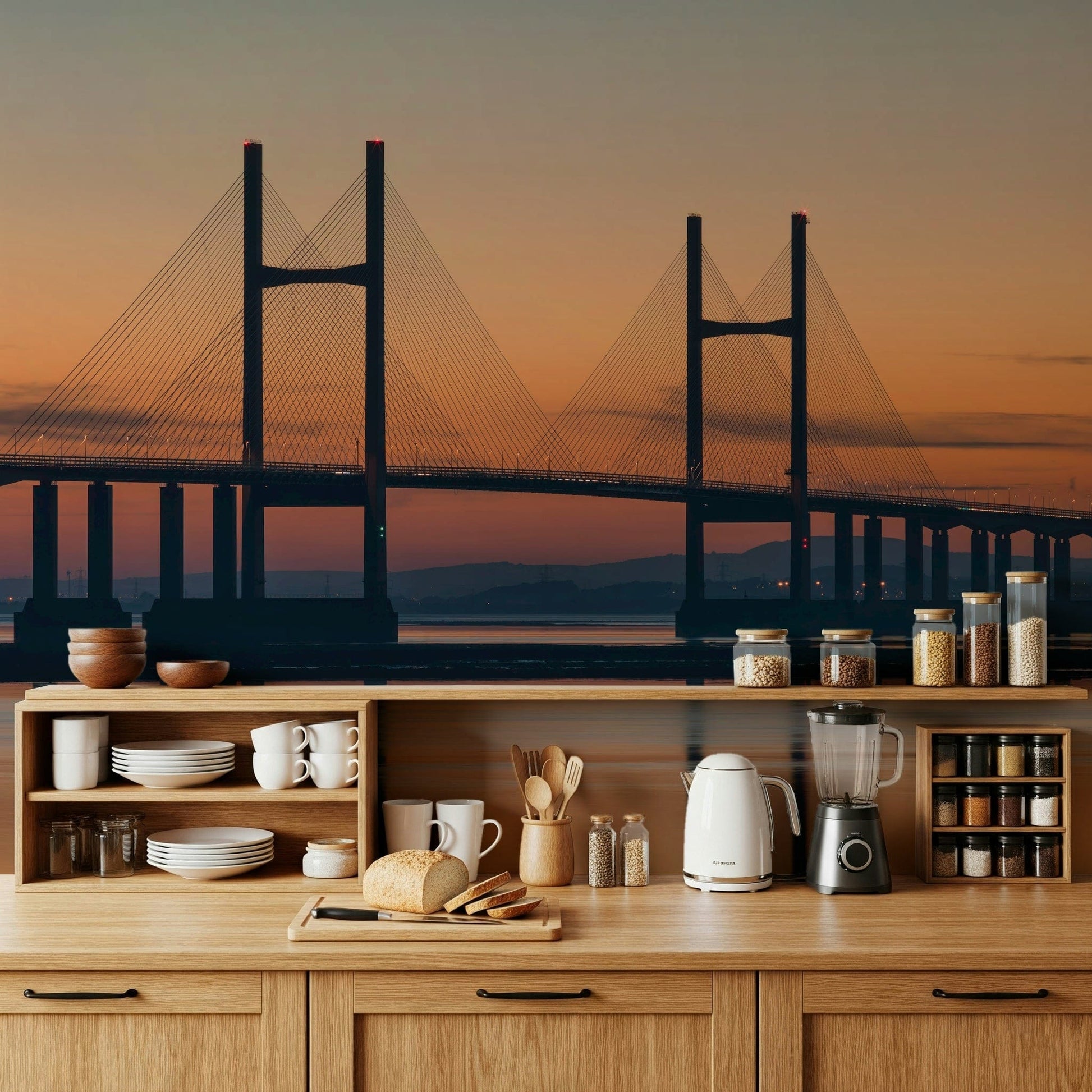 Glowing lights Severn Bridge at Dusk mural impressive scale.