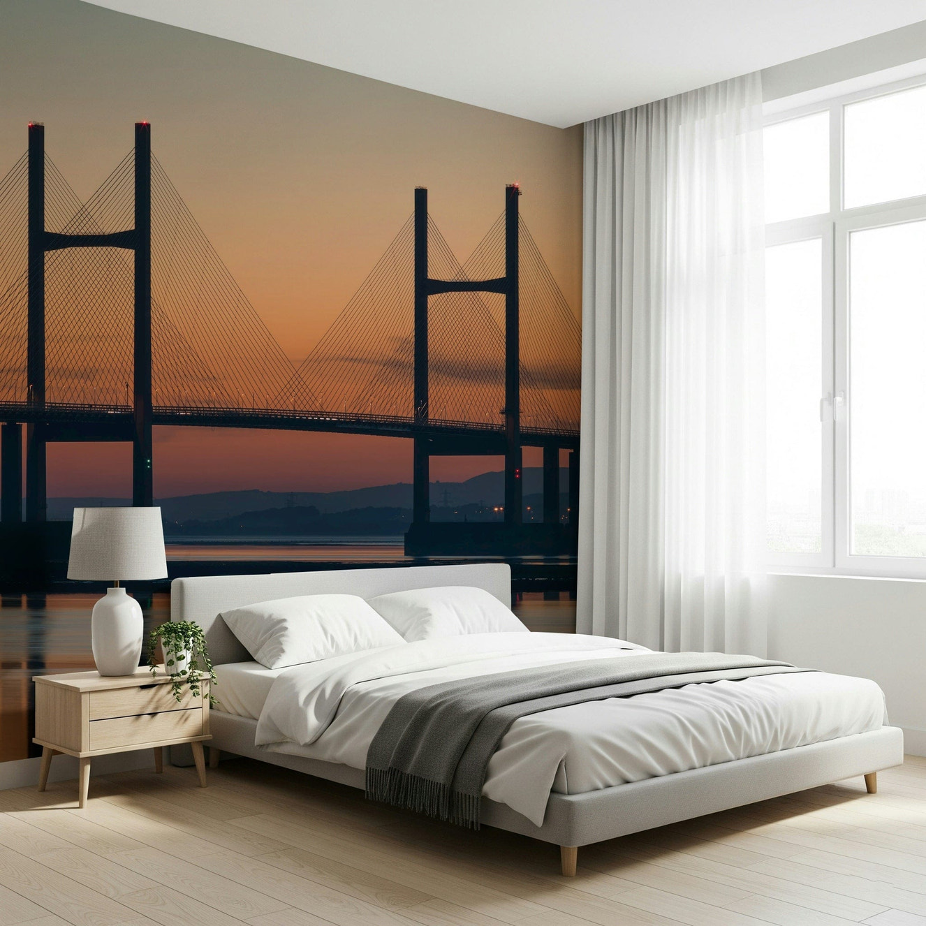 Famous landmark Severn Bridge at Dusk mural dramatic lighting.