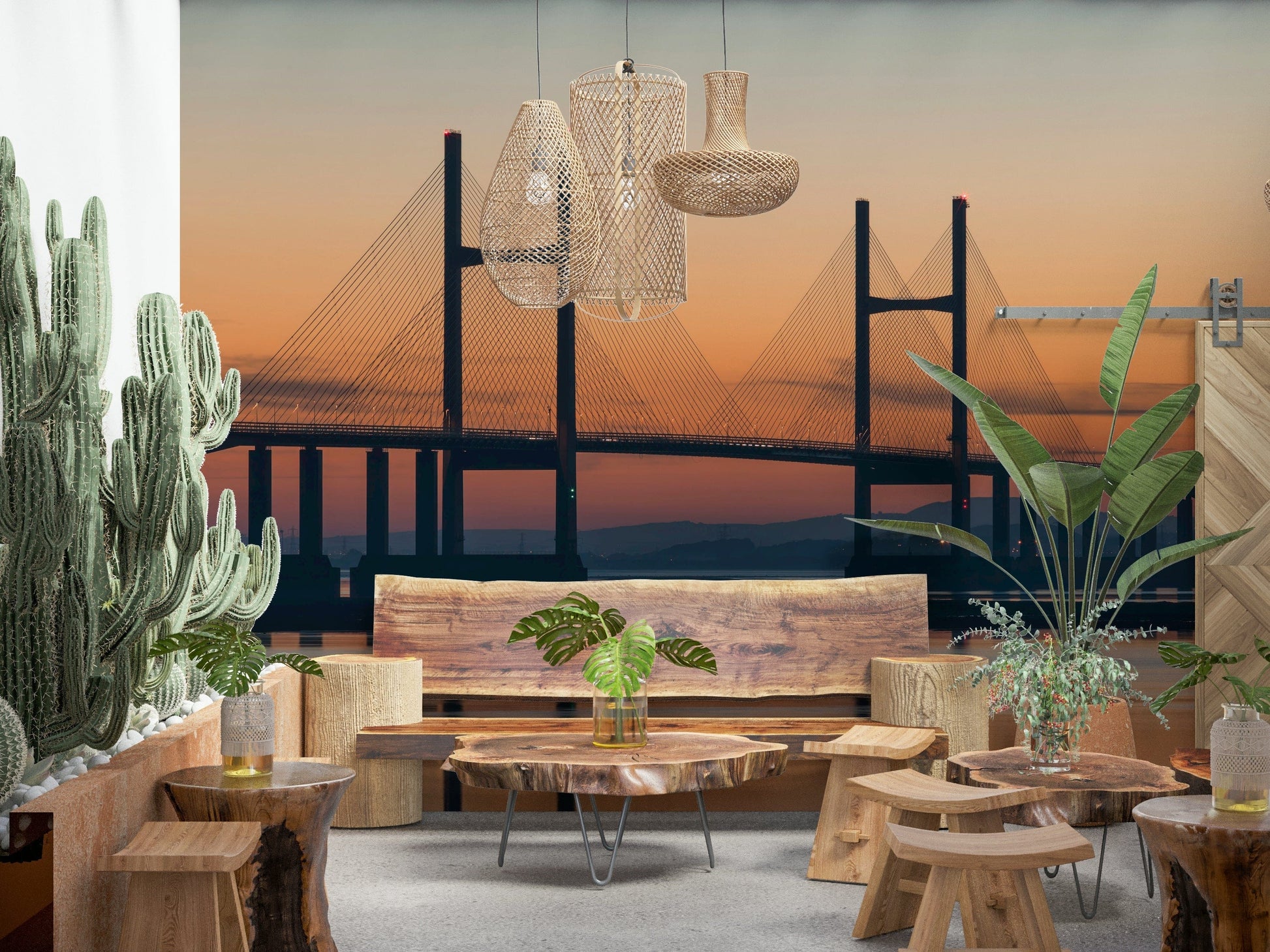 Severn Bridge majestic structure wallpaper peaceful twilight.