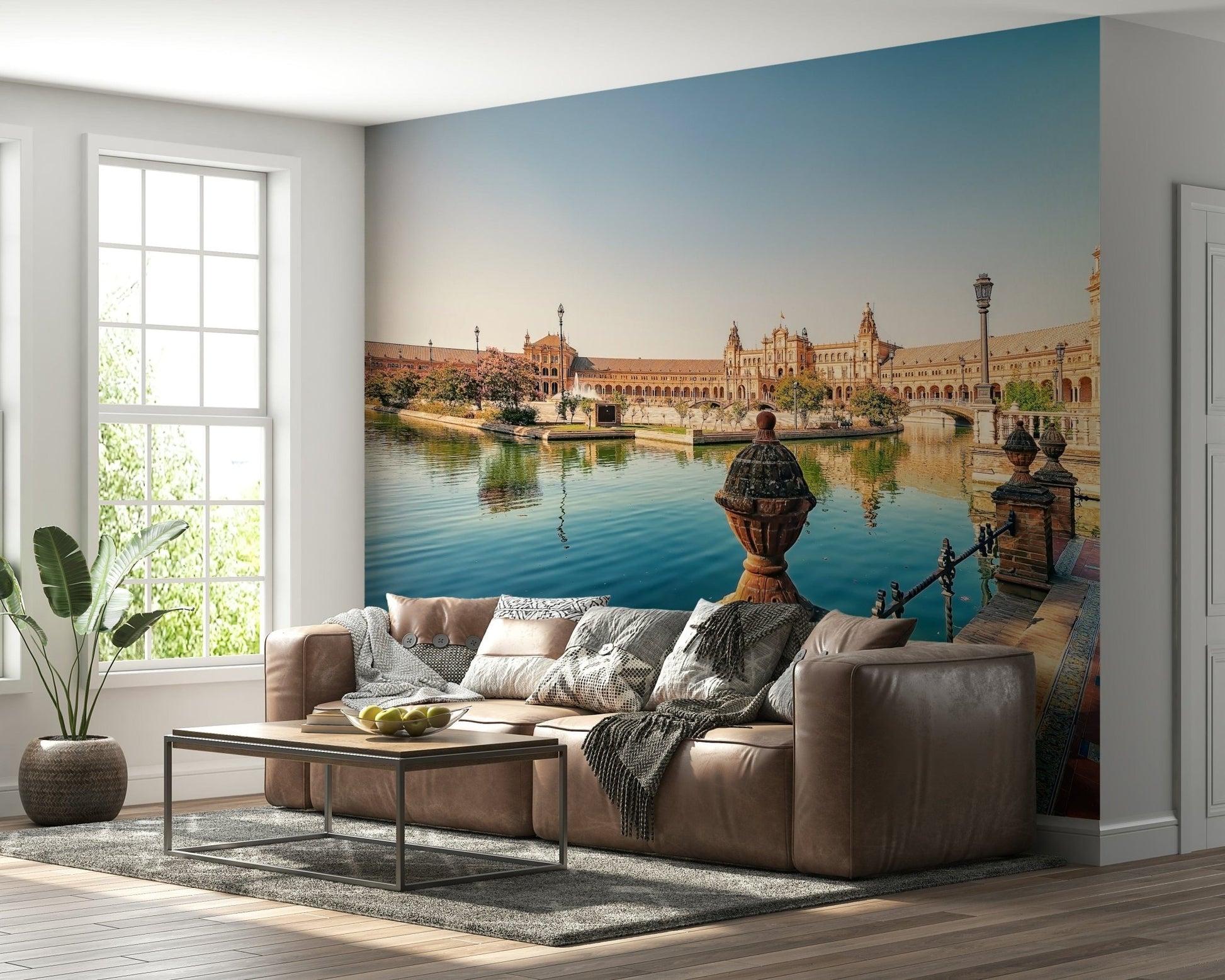 Seville Serenity majestic palace facade wallpaper mural stone textures.