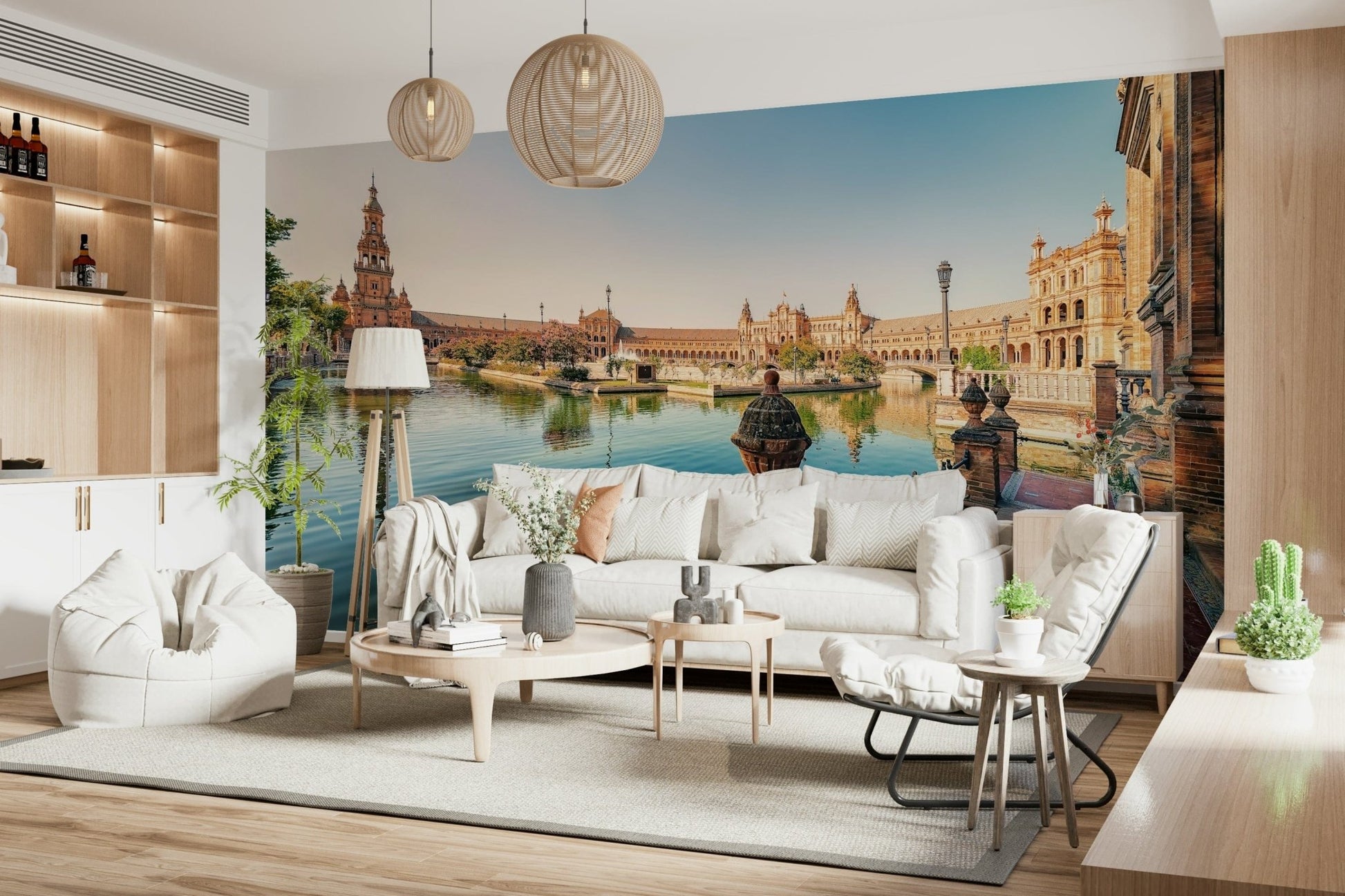 Seville Serenity historic tower vista wallpaper for walls decor.