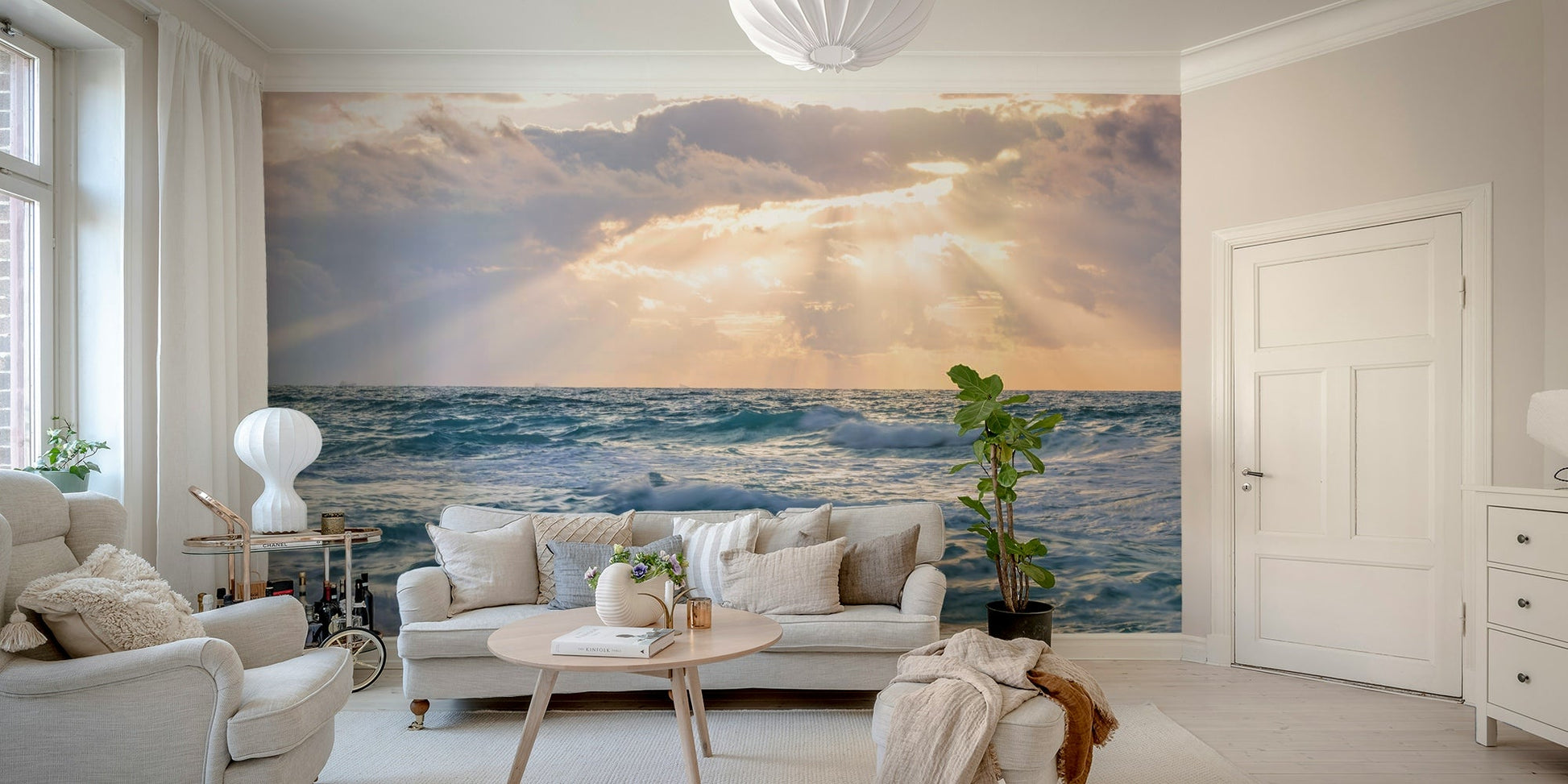 Peaceful shades of twilight mural for a tranquil room

