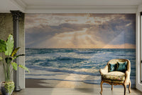 Beautiful ocean sunset mural with twilight colors

