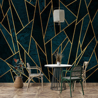 Deep blue mosaic with golden shards wall mural for dramatic effect

