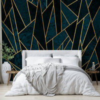 Luxe gold and deep blue mosaic wall mural for sophisticated rooms

