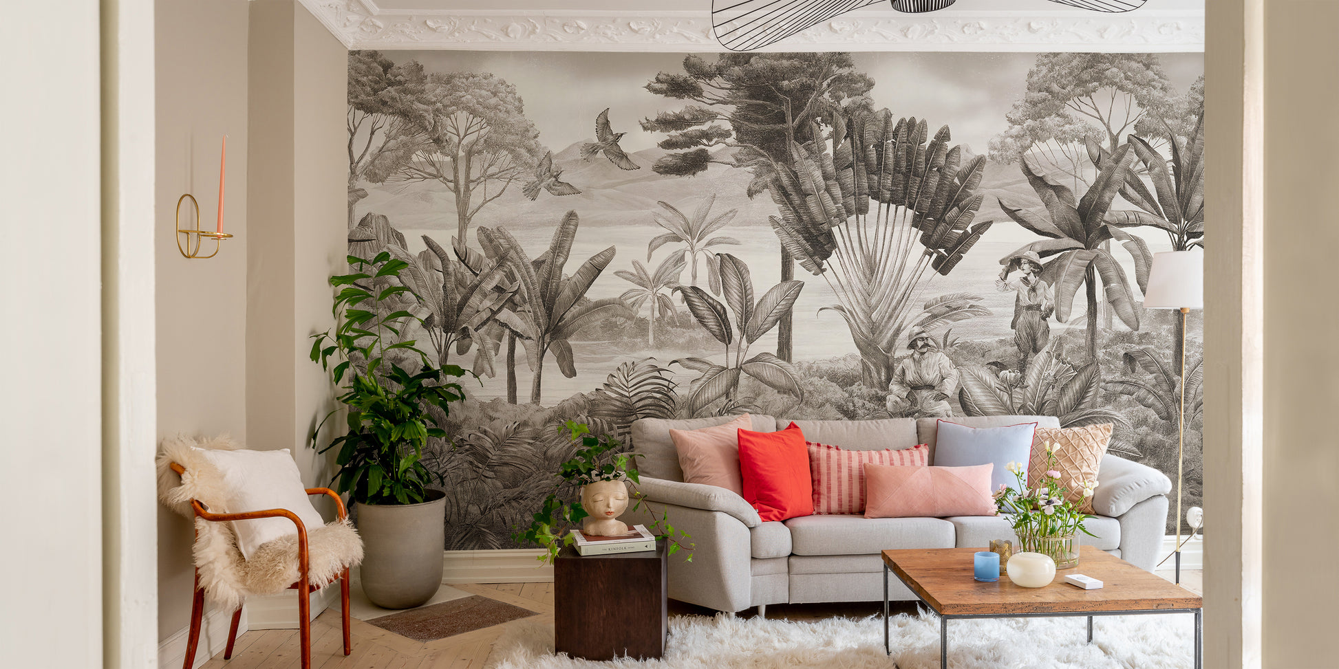 Action-packed jungle wallpaper mural for creative spaces.
