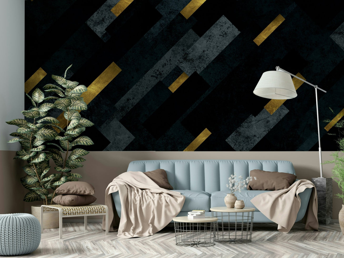 Serene night sky with shooting stars and stars in mural design

