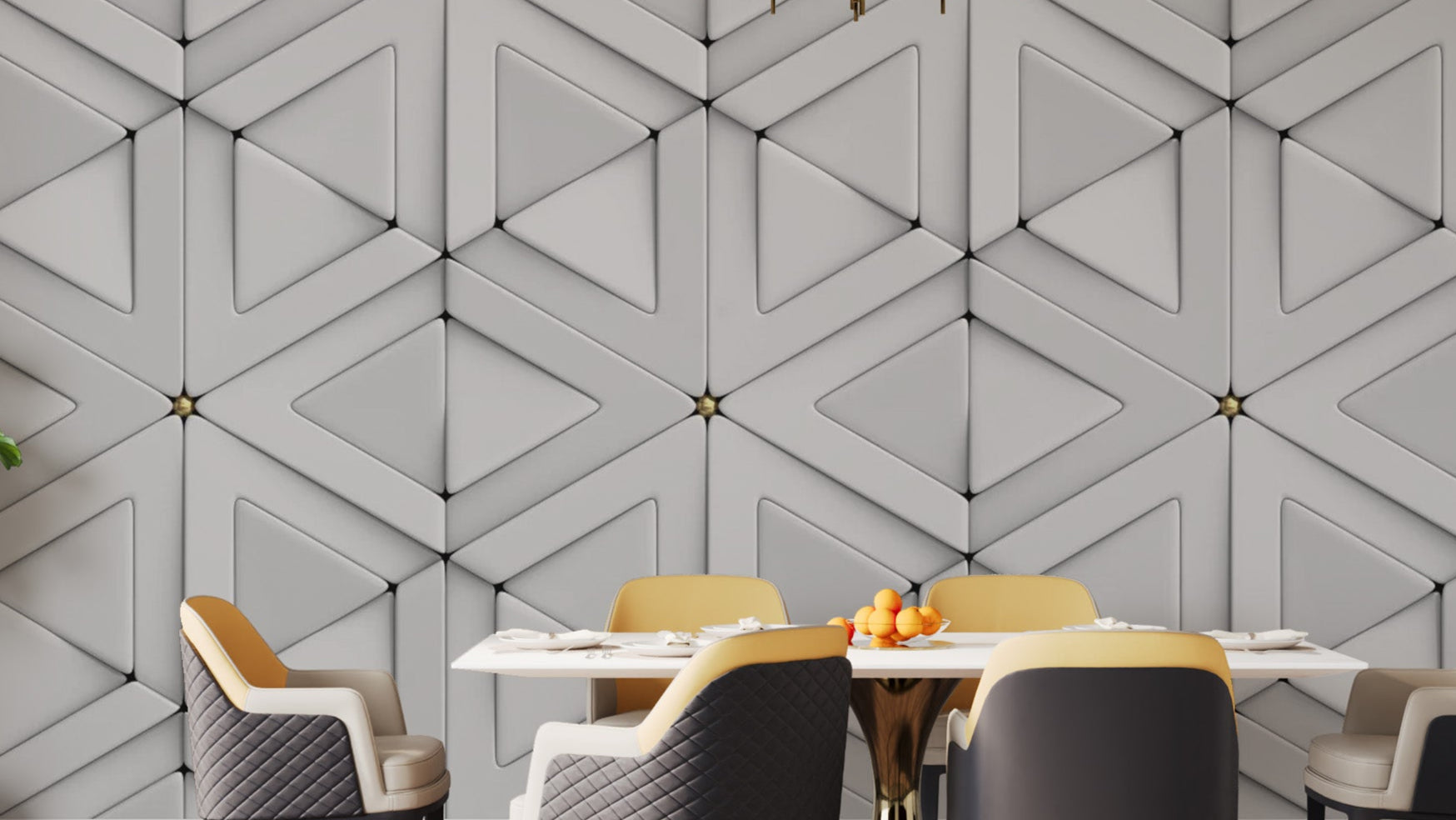 Modern 3D white triangle wallpaper for sleek wall designs.