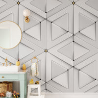 Sophisticated 3D white triangle wallpaper for refined interiors.