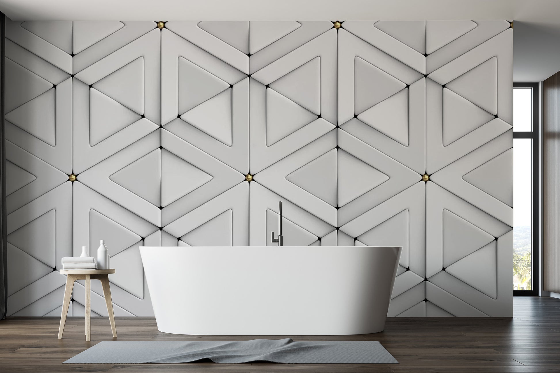 Abstract 3D triangle wallpaper in white for elegant decor.