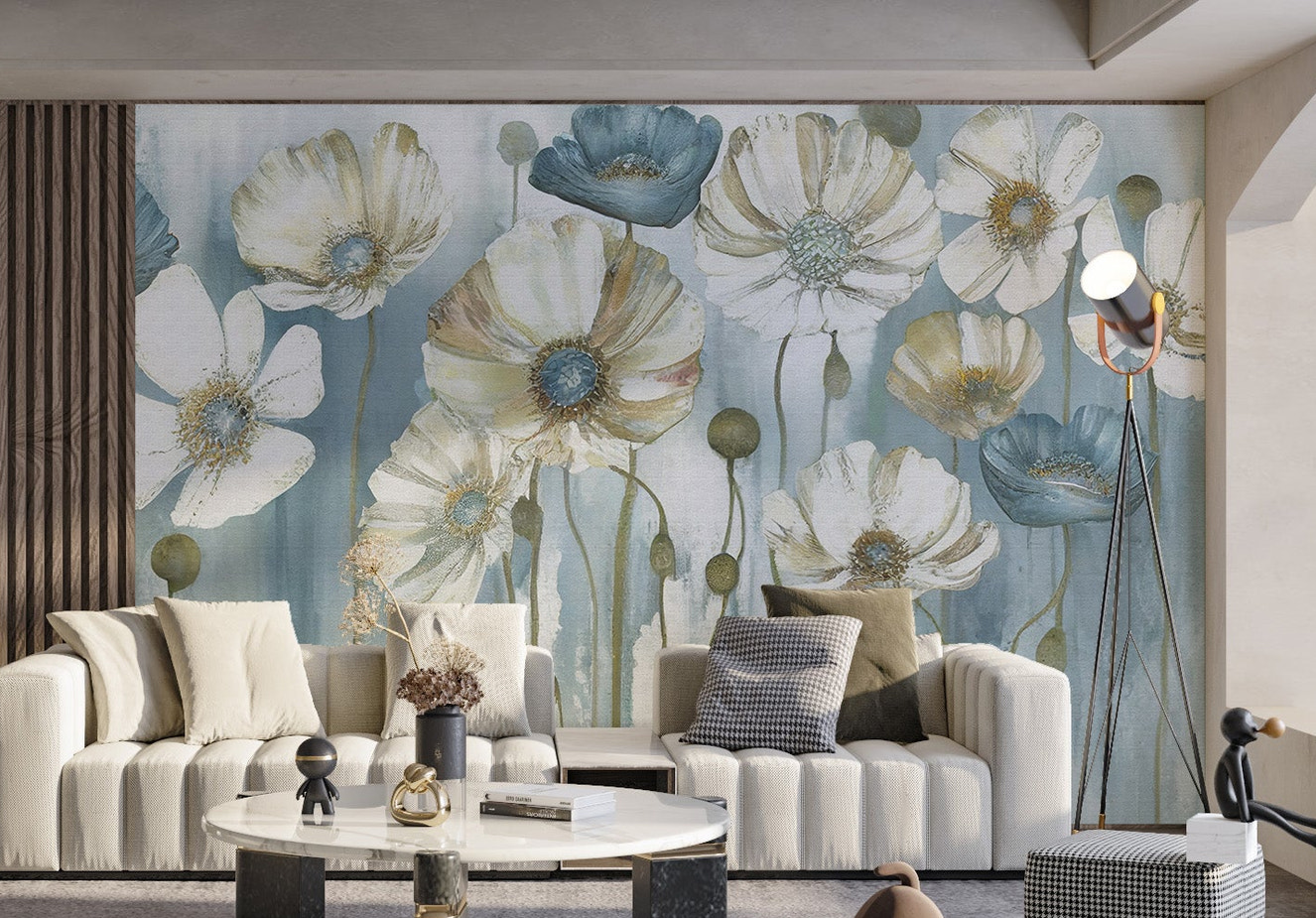 Subtle anemone wall mural with floral grace