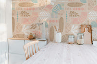 Kitchen Refresh with Beige Leaf Wallpaper Mural