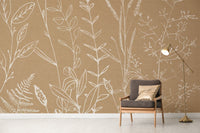 Nature-inspired beige herbs wallpaper for interiors
