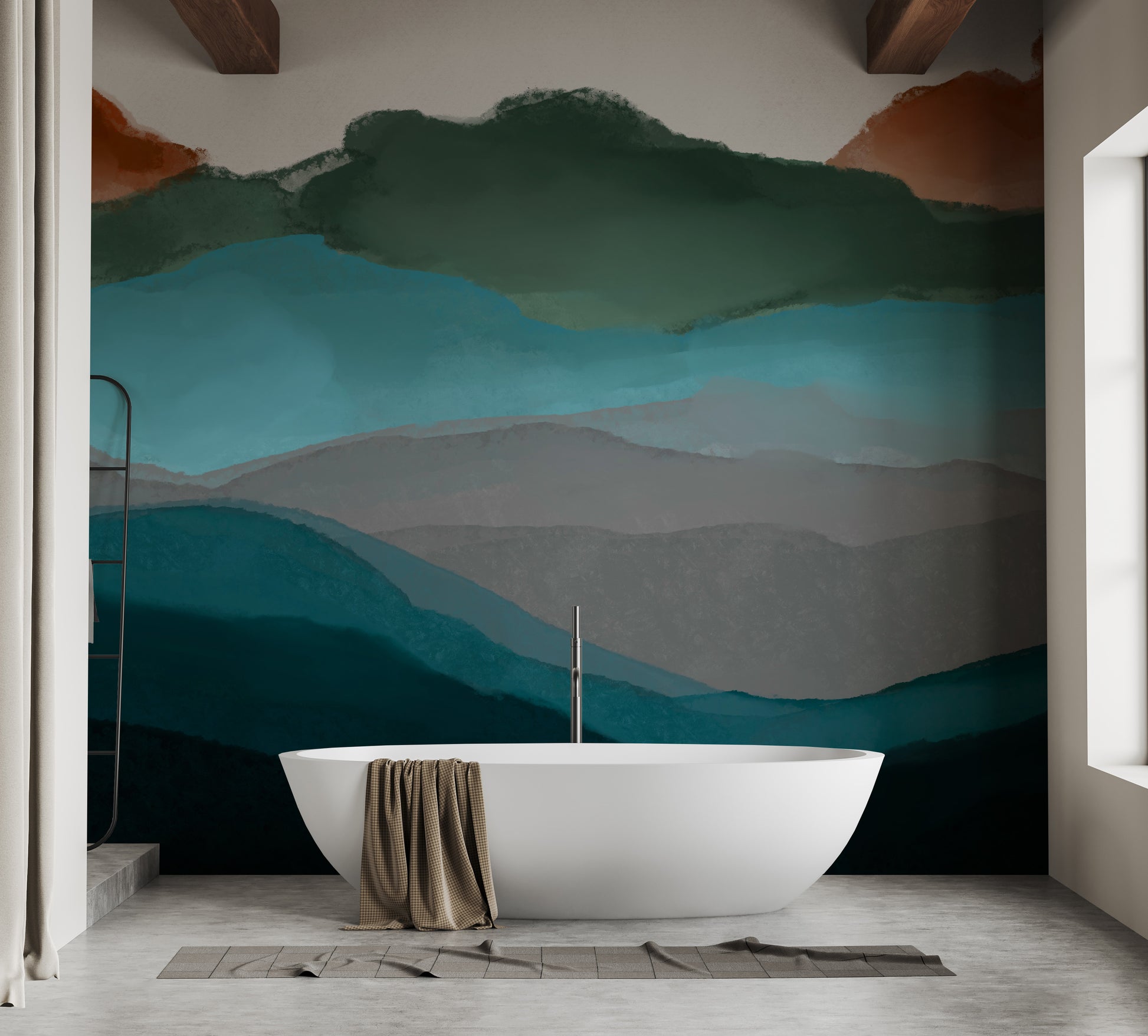 Watercolor Abstract Highland Mural - Giffywalls