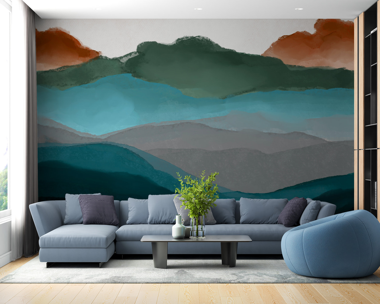 Watercolor Abstract Highland Mural - Giffywalls