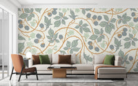 Colorful wallpaper with blackberry leaves motif
