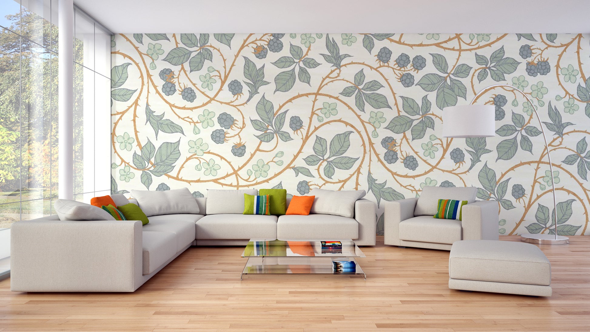 Colorful blackberry leaves wallpaper design
