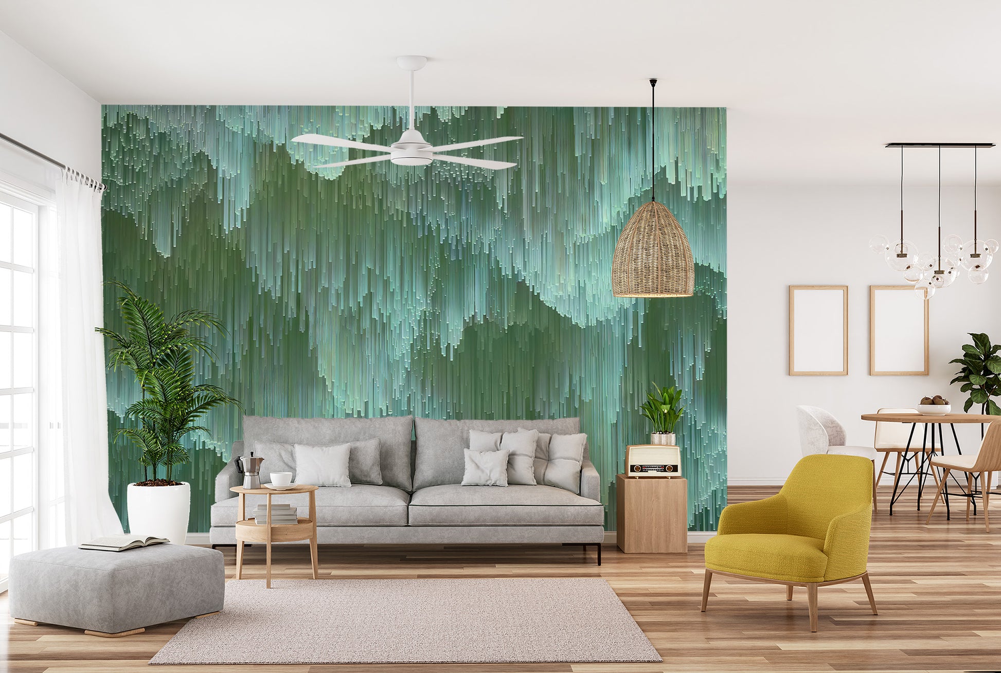 Emerald Rain Aesthetic Mural - Giffywalls