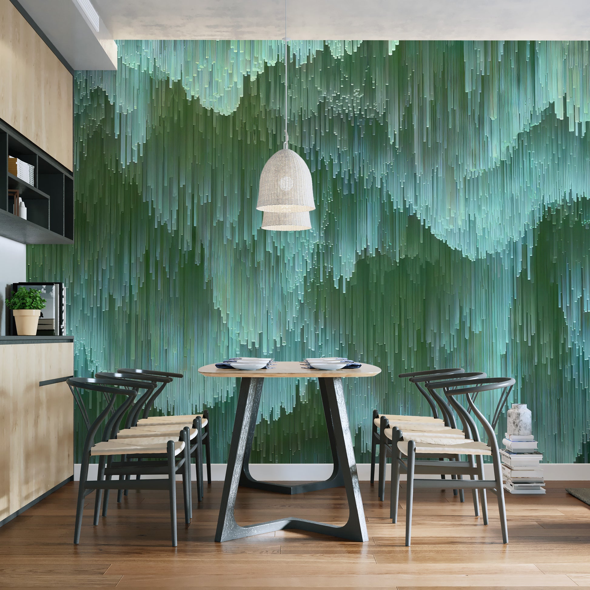 Emerald Rain Aesthetic Mural - Giffywalls