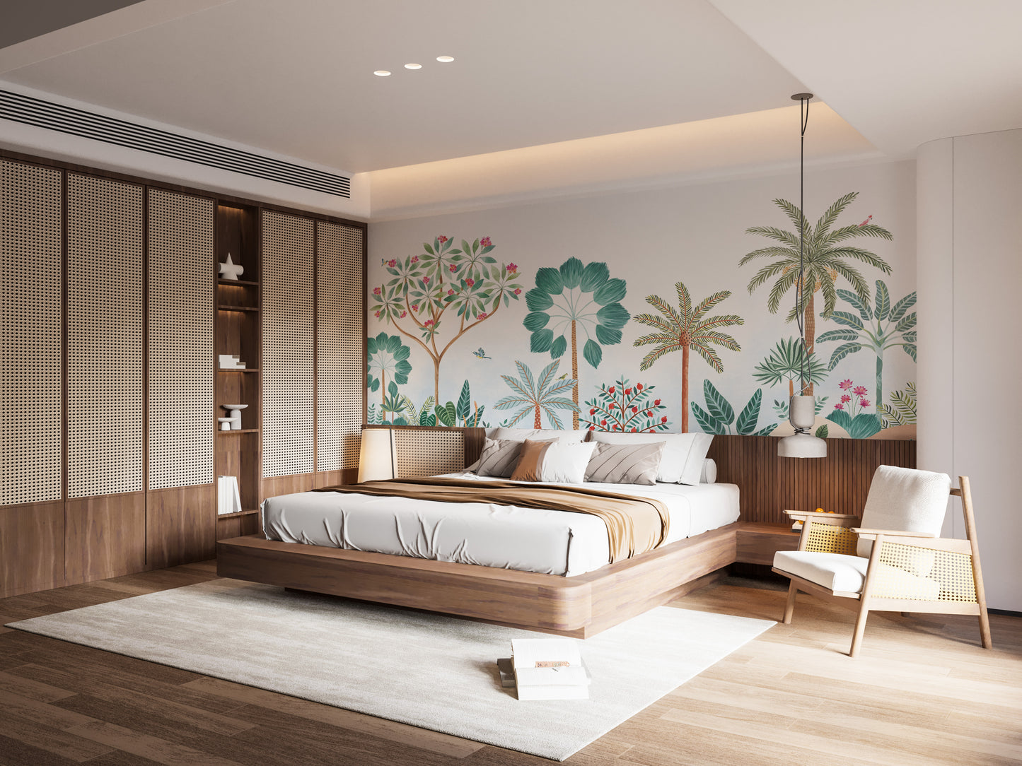 Nature-themed tropical wallpaper with vibrant leaves pattern.